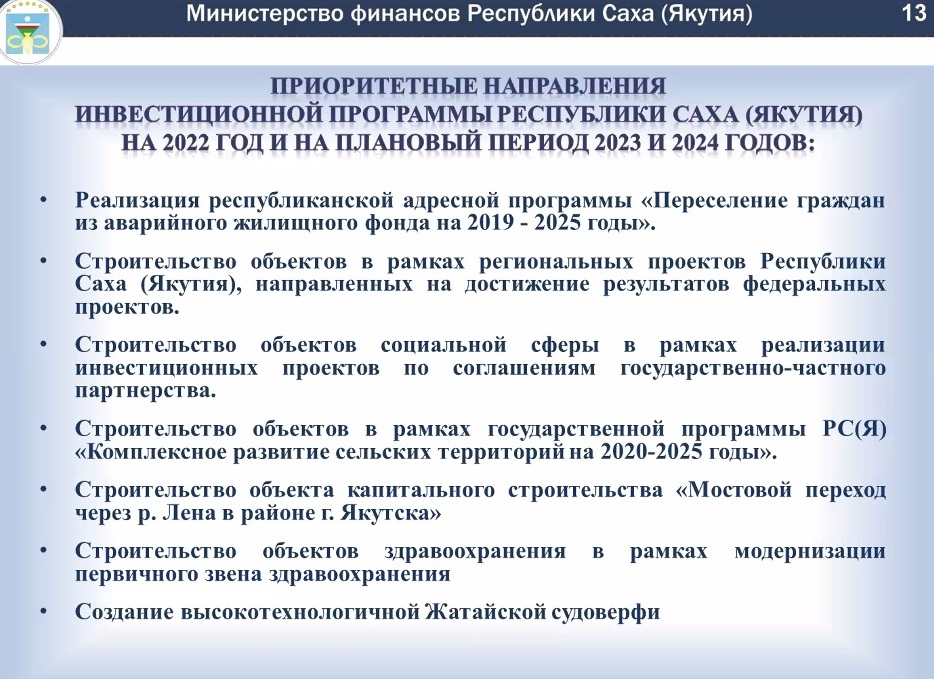 Проекты государственных программ на 2022 год Инвестиционная программа на 2022